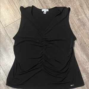 Calvin Klein Black Ruched V-Neck Sleeveless Tank